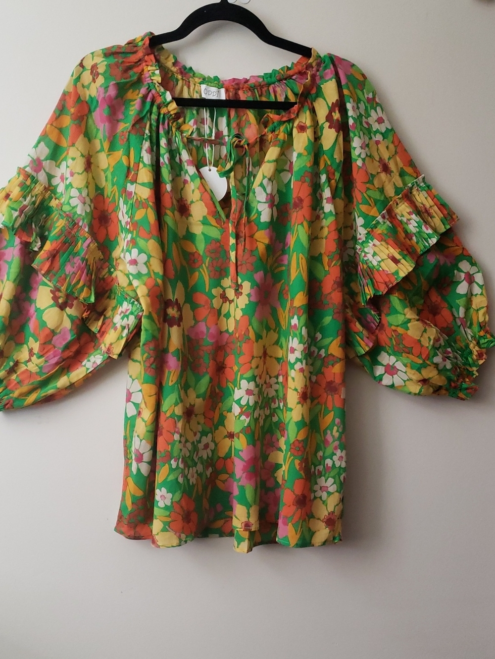 ODDY Green Multi Floral Peasant Blouse